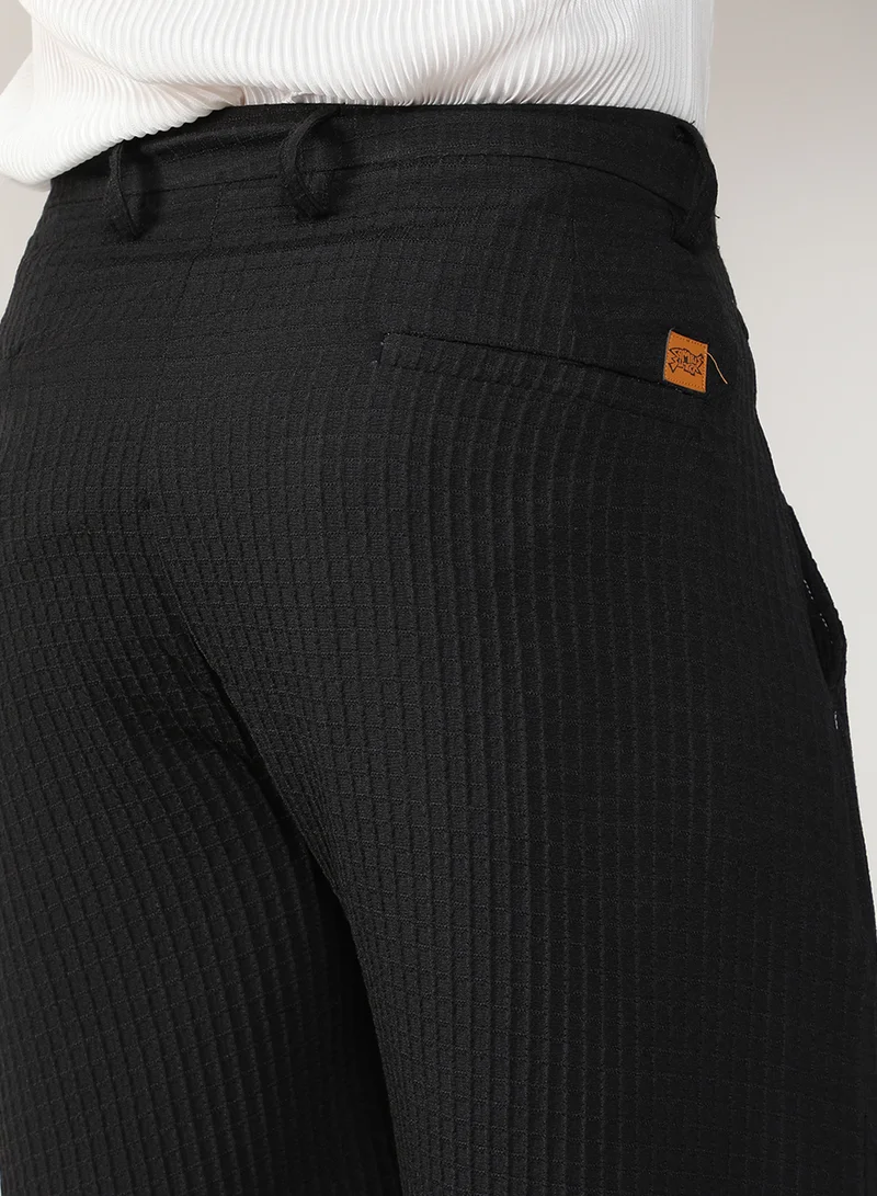 CAHOOT  Men's Onyx Black Textured Graph Check Trousers For Casual Wear | 4 Pockets | Mid- Rise | Button Closure | Trousers Crafted With Comfort Fit For Everyday Wear for Men | Best Price UAE
